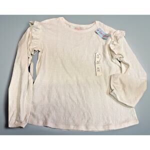 Cat And Jack Textured Long Sleeve Top With Ruffles Cream Girls XL 14 NWT